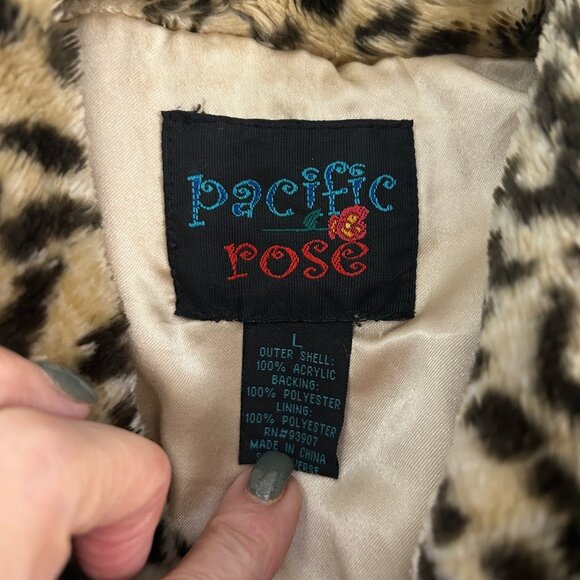 Pacific Rose Leopard Print Faux Fur Jacket Size Large - Picture 4 of 10